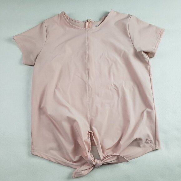Albion Tops - Albion Tie Front Nylon Top Womens XS Blush Pink Short Sleeve Quick Dry Shirt